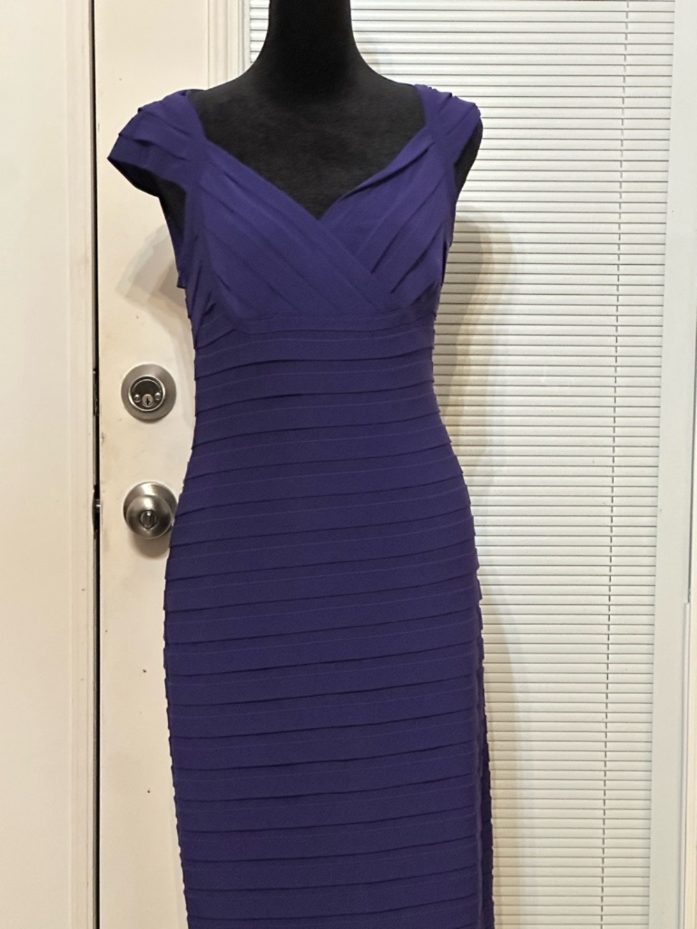 Adrianna Papell Deep Purple Cap-Sleeve Midi Sheath Dress